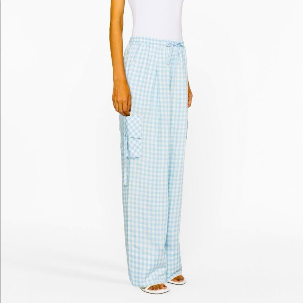 SLEEPER Gingham Check Cargo Linen Pants, NWT